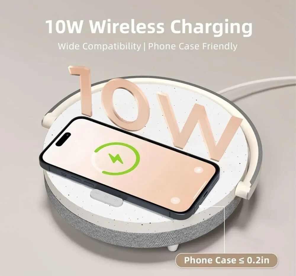 EZVALO Music Table Lamp with Wireless Charger, 4 in 1 Touch Bedside Lamp, Portab